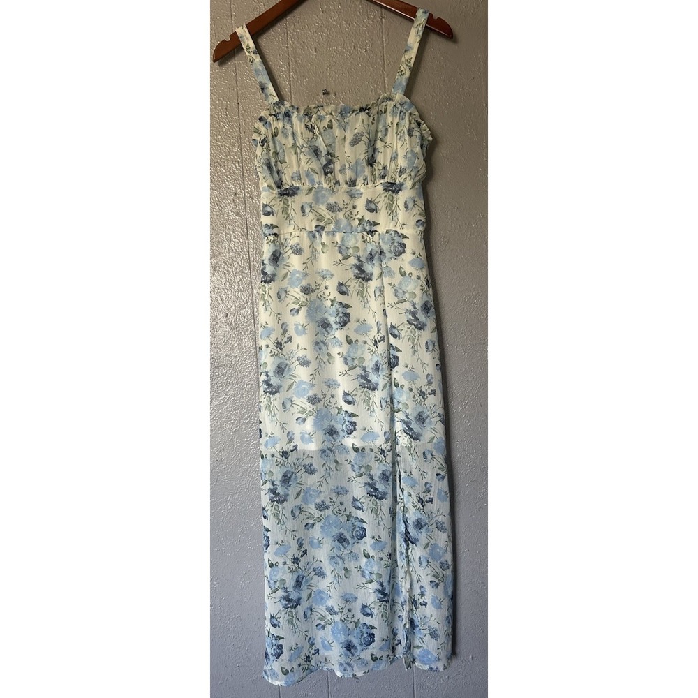 Women's Trixxi Babydoll Floral Maxi Sleeveless Dress Blue White Size M